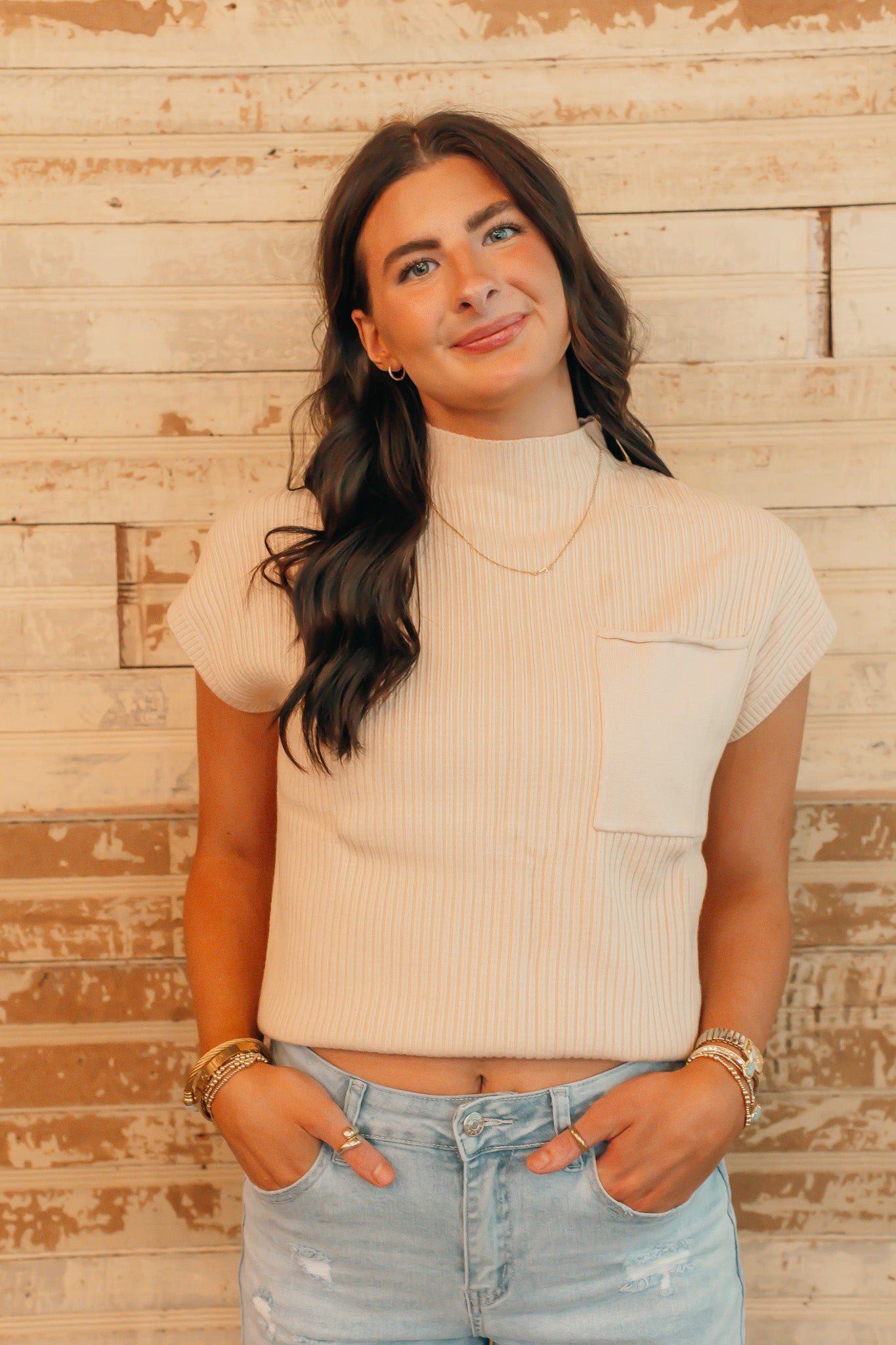 cozy in cream turtleneck.